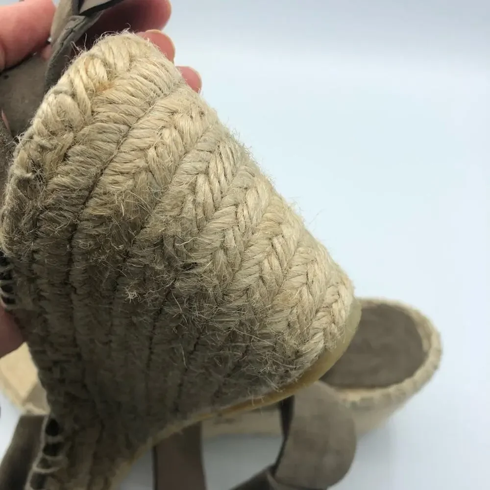 Vince Taupe Leather Espadrille Wedge Sandals Womens 10 Strappy Beachy Casual